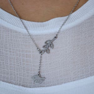 Silver Bird Necklace - Twig and Bird Pendant - Branch Necklace -Darling Bird Pendant - Dainty Jewelry
