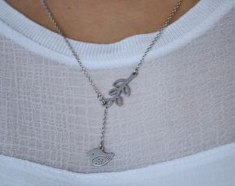 Silver Bird Necklace - Twig and Bird Pendant - Branch Necklace -Darling Bird Pendant - Dainty Jewelry