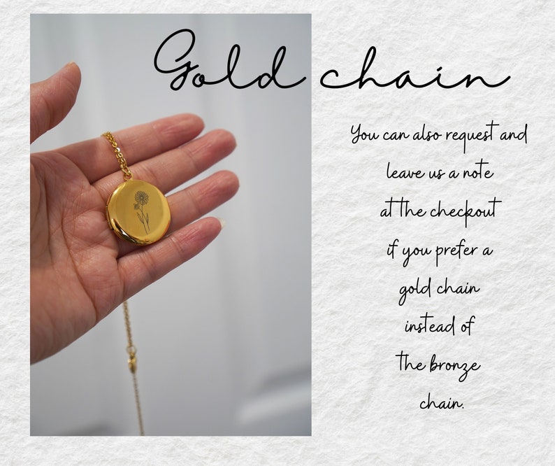 Elegant Round Gold Locket with Photo Birth Flower Necklaces Engraved Personalized Stainless Steel Locket Gift idea Custom Photo Locket image 6