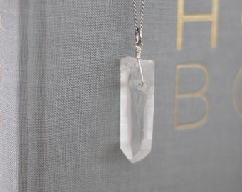 Large Clear Quartz Crystal Necklace - Gemstones Necklace - Long Necklace For Her - Crystal Pendant - Minimalist Jewerly - Gift Ideas