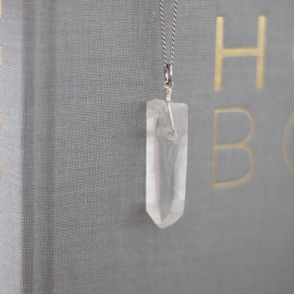 Large Clear Quartz Crystal Necklace - Gemstones Necklace - Long Necklace For Her - Crystal Pendant - Minimalist Jewerly - Gift Ideas