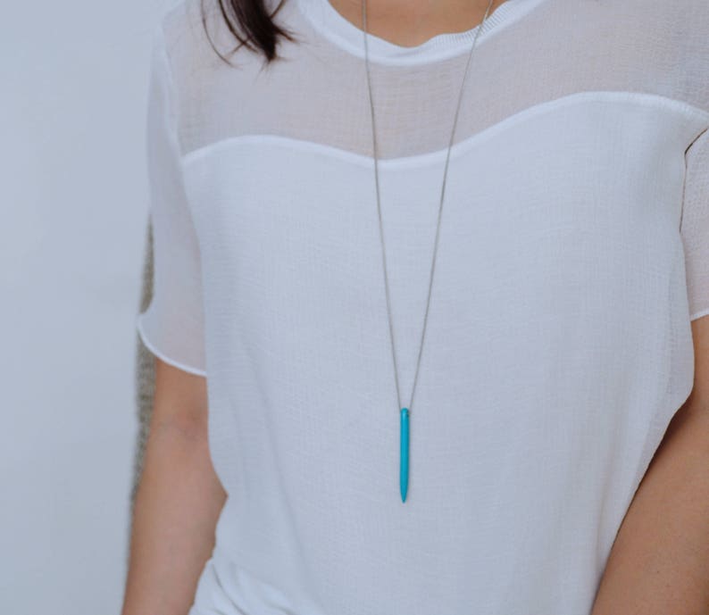 Minimal Jewelry Long Necklace Spike Turquoise Necklace
