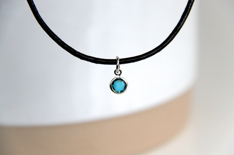 Birthstone Choker Necklace Black Choker Necklaces Personalized Necklace Birthstone Charm image 2