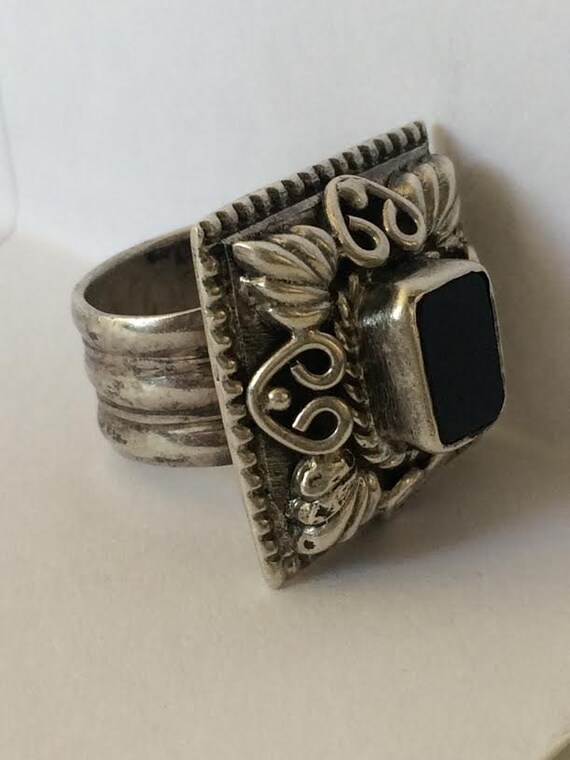 Chunky Bold Square Filigree Sterling Silver and B… - image 3