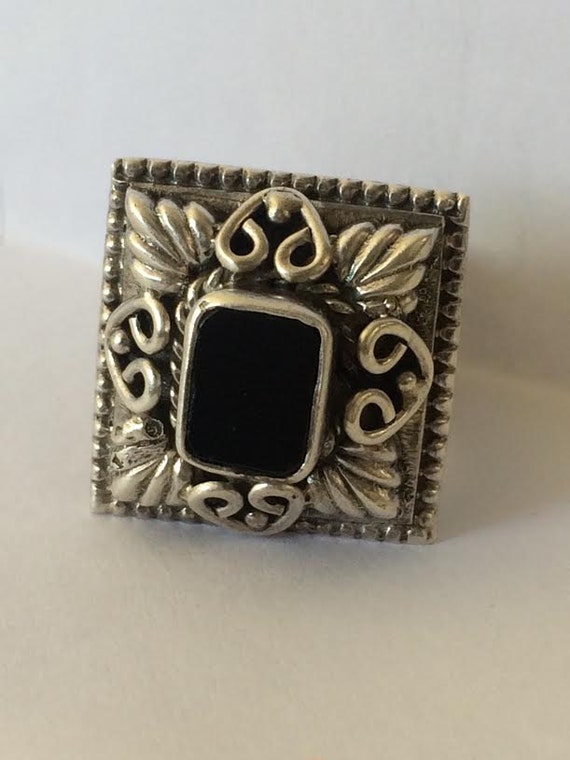 Chunky Bold Square Filigree Sterling Silver and B… - image 2