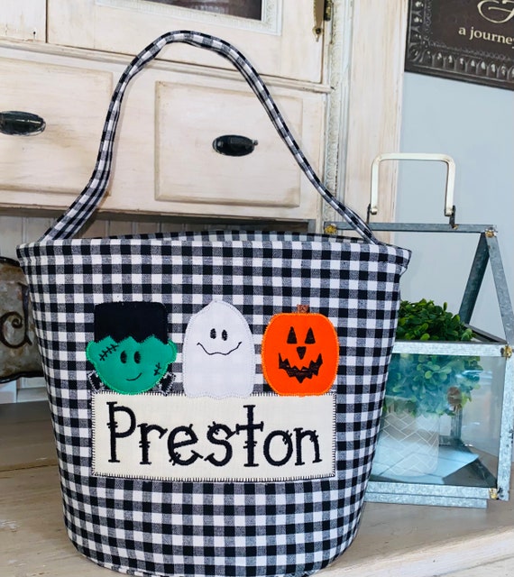 Personalized Halloween Trick or Treat Bag: Frank, Ghost, Jack O Lantern | Boo Bag | Halloween Basket | Bucket