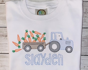 Embroidered Easter Bunny Farmer Shirt: Carrot Tractor Tee