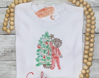 Christmas | Vintage Christmas Tree | Boy|  Embroidered T-shirt/Bubble/Romper
