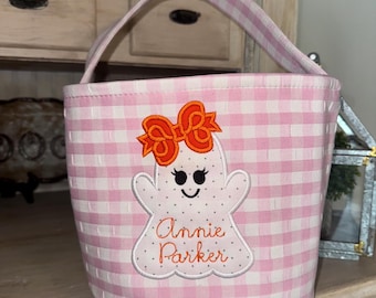 Girl Ghost Appliqué Trick or Treat Bag: Personalized Halloween Tote