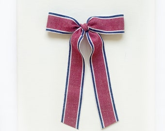 Cotton Red & Blue Striped Bow -  6” Tails