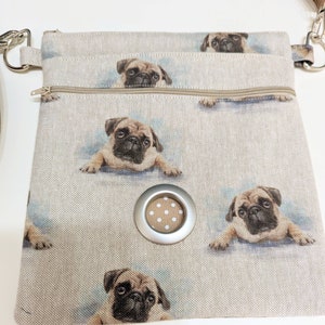 Dog walking bag in Pug fabric