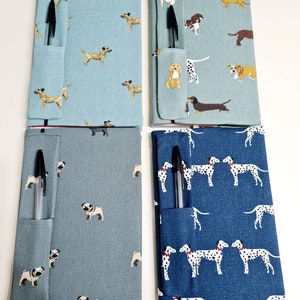Sophie Allport dog fabric covered A5 notebooks with removable pen holder and pen