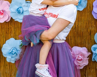 Tutù per torta Smash per mamma e figlia - Regalo per la festa della mamma - Abiti coordinati per la famiglia - Gonne in tulle magenta turchese per mamma e bambino - Gonna a ruota intera