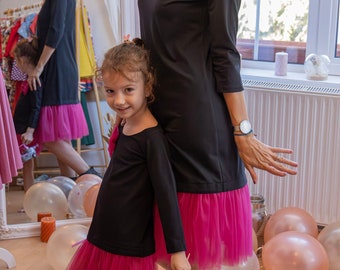 Mommy and Me Casual Easter Photoshoot Tulle Dress - Black Matching Dresses - Mother Daughter Clothing - Family Photos Outfits - Gift for mom