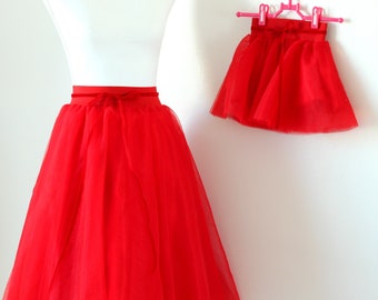 Mother Daughter Red Tulle Skirts - Matching  Tulle Outfit - Puffy Princess Tulle skirt - Mommy Baby Tutu - Wedding Flower Girls