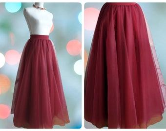 Floor Length 5 Layers Full Circle Tulle Skirt - Maxi Bordeaux Bridal Tutu - Adult Women Tulle Long Skirt- Wedding Bridesmaid Dress