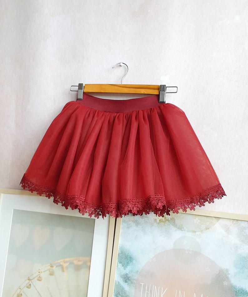 Mommy and Me Burgundy Lace Tulle Skirts Baby Girl and Mom Dark Red Birthday Clothes Family Photo Props Gift for her Vday Skirts zdjęcie 3