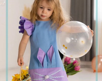 Robe de lapin de Pâques enfant en bas âge - tenue de Photoshoot de famille de Pâques fille - cadeau Unique pour bébé - printemps bleu lilas robe-oreilles de lapin - robe de lapin