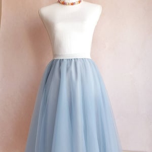 Adult Midi Length Light Dusty GrayBlue Tutu - Bridesmaid Tulle Skirt- Tea Length Wedding Retro Women Skirt -Photo Shoot Outfit- Unique Gift