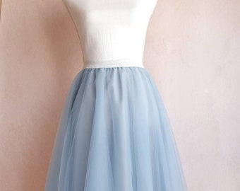 Adult Midi Length Light Dusty GrayBlue Tutu - Bridesmaid Tulle Skirt- Tea Length Wedding Retro Women Skirt -Photo Shoot Outfit- Unique Gift