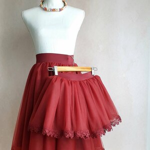 Mommy and Me Burgundy Lace Tulle Skirts Baby Girl and Mom Dark Red Birthday Clothes Family Photo Props Gift for her Vday Skirts zdjęcie 4