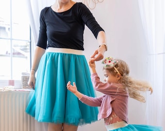 Jupes en tulle bleu canard assorties pour maman et moi - cadeaux de Noël 2023-tutus turquoise mère fille-jupe cercle complet-cadeau pour maman-tenue séance photo