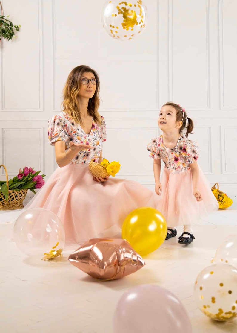 Matchy Dresses Easter Family Outfit Flower Girl Tulle Dress Gift for Mom Mommy and Toddler Clothes Family Photoshoot Outfit zdjęcie 3