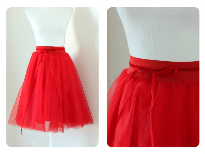 Valentines Day Gifts--Red Women Tutu Skirt Bridesmaides Outfit Midi Length Ladies Skirt Lady Tulle Skirt