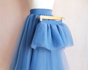 Jupes en tulle doux assorties bleu acier - Tutu midi assorti pour maman et moi - Vêtements pour séance photo - Cadeaux pour maman et fille - Look famille pour faire la fête