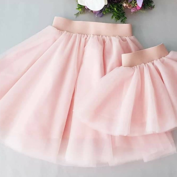 Jupes en tulle rose poudré pour maman et bébé - Tutu pour le 1er anniversaire de maman bébé - Tutu de princesse - Tutus maman et fille