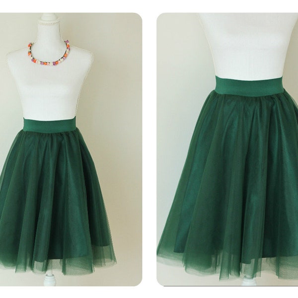 Cadeaux de la Saint-Valentin-Jupe Tutu femme vert émeraude - Jupe midi longueur dames - Jupe Lady Tulle - Tenue de demoiselles d’honneur