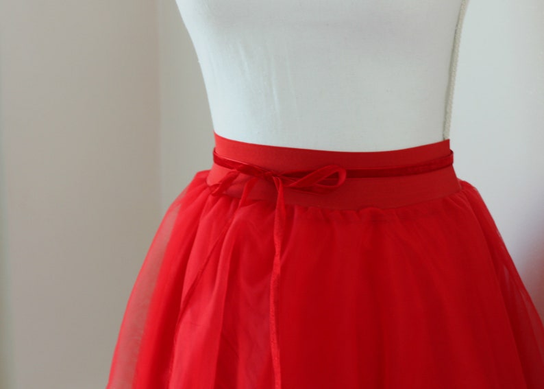 Valentines Day Gifts--Red Women Tutu Skirt Bridesmaides Outfit Midi Length Ladies Skirt Lady Tulle Skirt