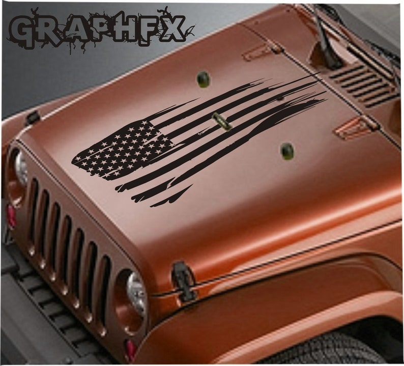 Distressed USA flag Hood vinyl sticker decal Fits any Jeep wrangler jk tj 23Z