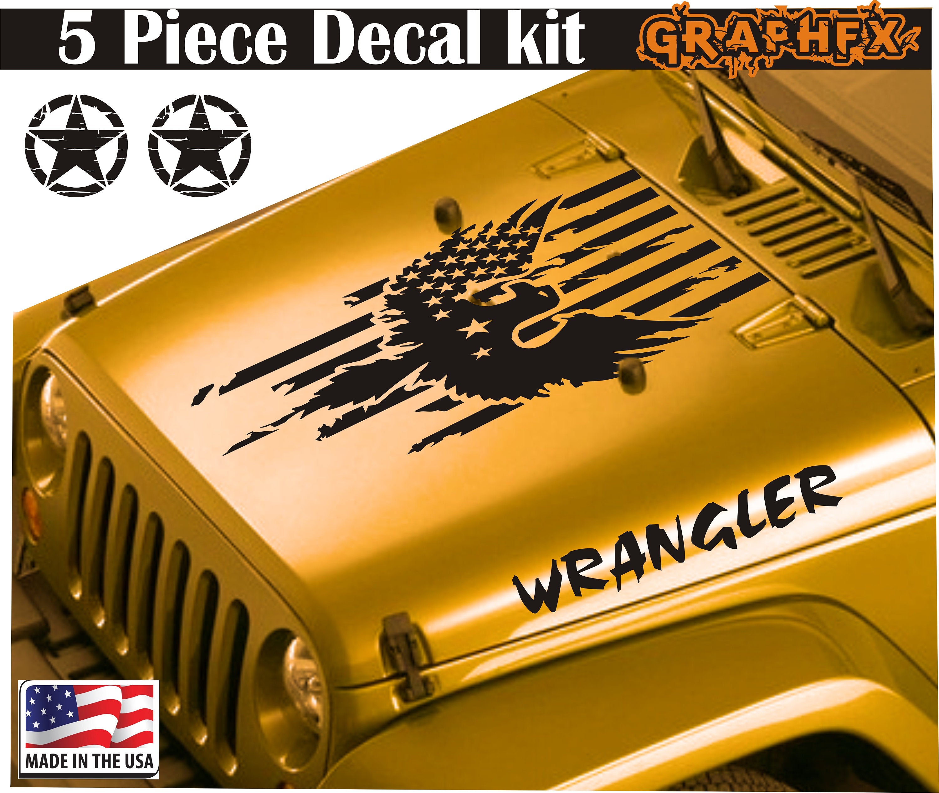 Jeep Wrangler 5 piece vinyl hood decals set Patriotic Etsy
