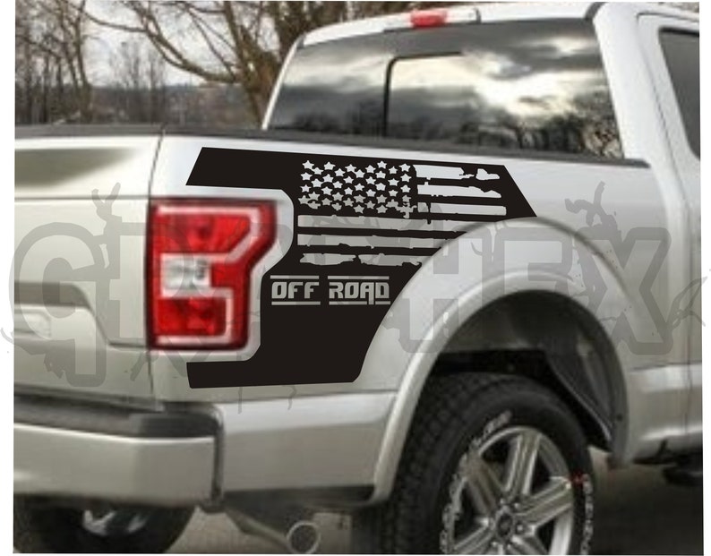 2X Rear Bedside Vinyl Decals For Ford F150 2015 2020 Distressed Flag Off Road Graphics 