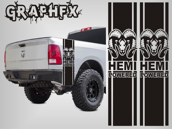 POWERED BY SPORT Vinyl Decal Sticker Truck Pickup bed racing BLK Fits DODGE Pair