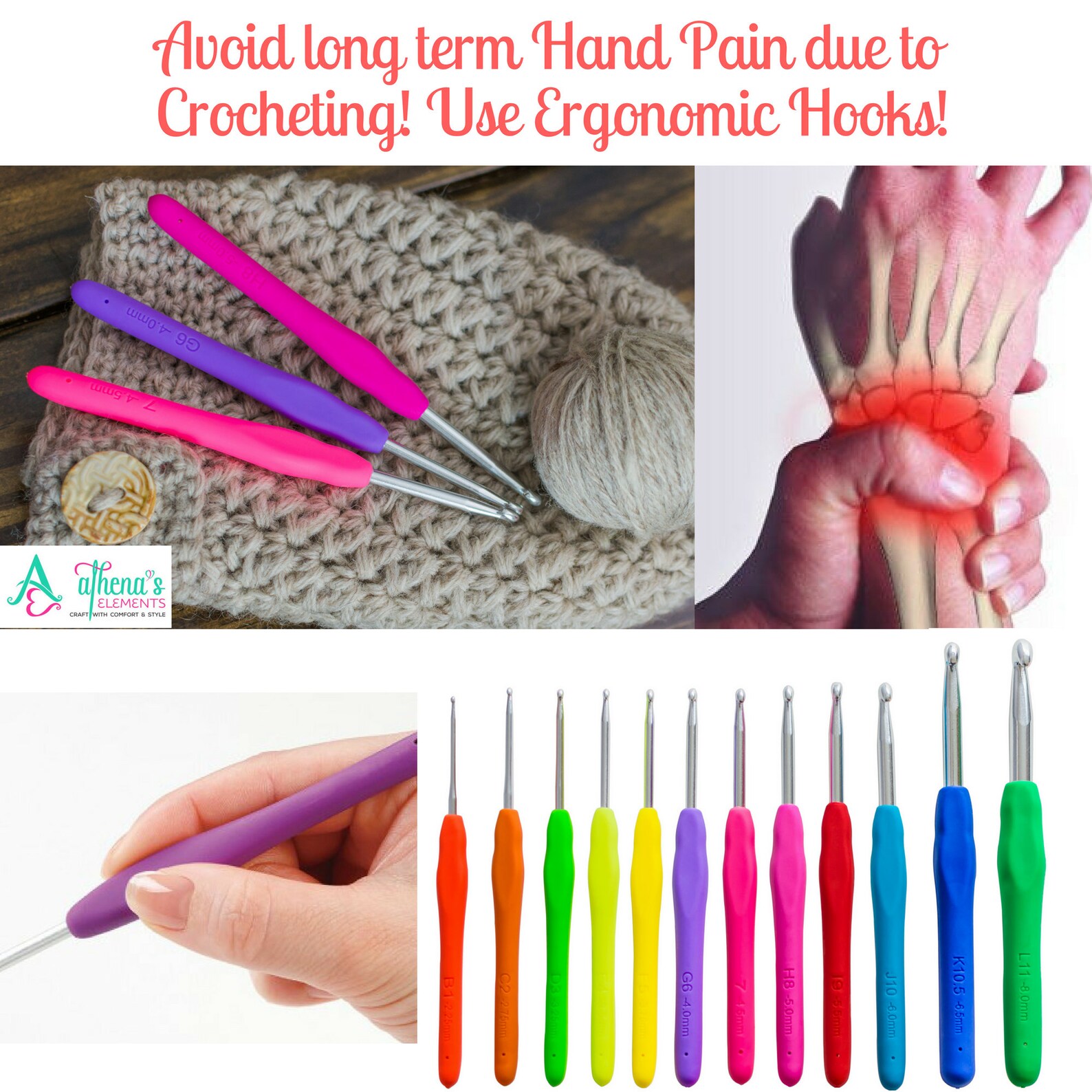 Ergonomic Crochet Hooks Set Letters Metric Marked Handle 12 Etsy