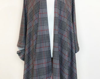 Red Black Glen Check Plaid Kimono, Stretch Kimonos, Cardigan, Kimono Cardigan, Womens Cardigans, Boho Cardigan, Duster, Wrap, Kaftan