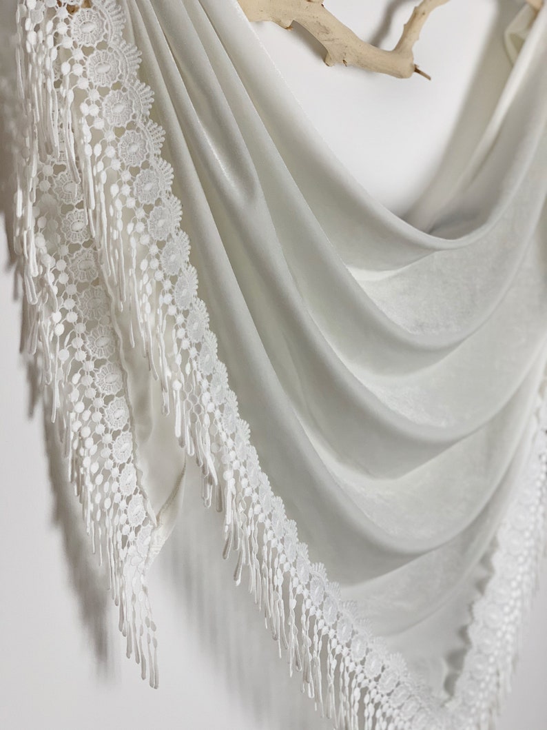 Ivory Bridal Shawl, Wedding Shrug, Winter Wrap Coverup, Velvet Shawls, Boho Shawl Shrug, Winter Shawl image 5