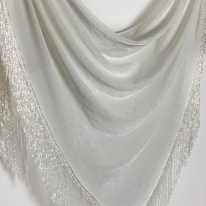 White Velvet Bridal Shawl, Wedding Shrug, Wrap, Bride Coverup, Velvet Shawls, Boho Shawl Shrug, Pashmina, Stole image 6