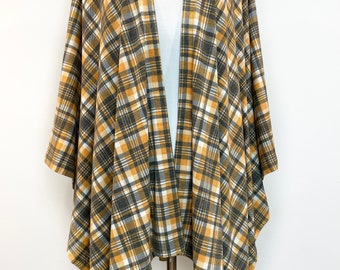 Mustard Gray Lightweight Plaid Kimono, Stretch Kimonos, Cardigan, Kimono Cardigan, Womens Cardigans, Boho Cardigan, Duster, Wrap, Kaftan