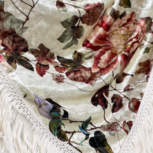 The Ivory Josephine Boho Ivory Floral Velvet Fringe Shawl, Bohemian Bridal Wrap, Piano Shawl, Wedding Coverup, Bridesmaid Shawl, shops Wrap, Shrug