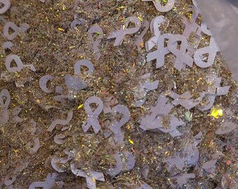 NEW Mesothelioma (White/goldRibbon) Glitter Mix for resin, DIY, crafts, jewelry, slime, high quality sparkle – asstd sizes available