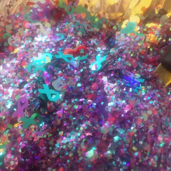 Thyroid Cancer (Purple, Teal, Pink Ribbon) Awareness Glitter Mix 4 resin, DIY, crafts, jewelry, beautiful sparkle