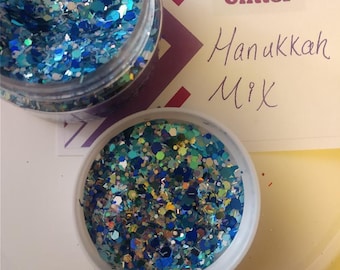 Hanukkah Glitter mix for resin, DIY, crafts, jewelry, slime, high quality, beautiful sparkle – asstd sizes available