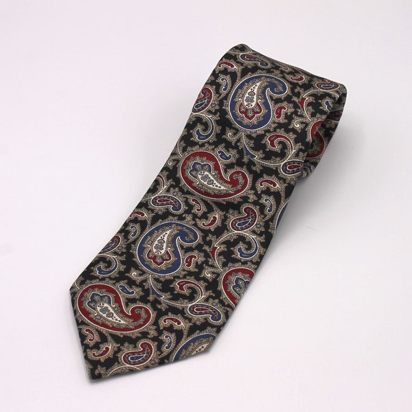 Vintage Black Christian Dior Necktie with Red and Blue Paisley Pattern