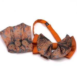 Copper and Paisley Double Bow Tie and Matching Pocket Square