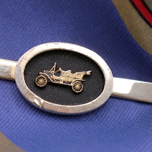 Vintage Gold Toned Tie Bar with Antique Car Design