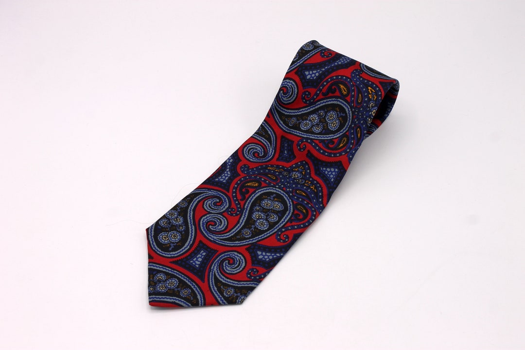 Bold Red With Blue Paisley Guy Laroche Necktie Etsy
