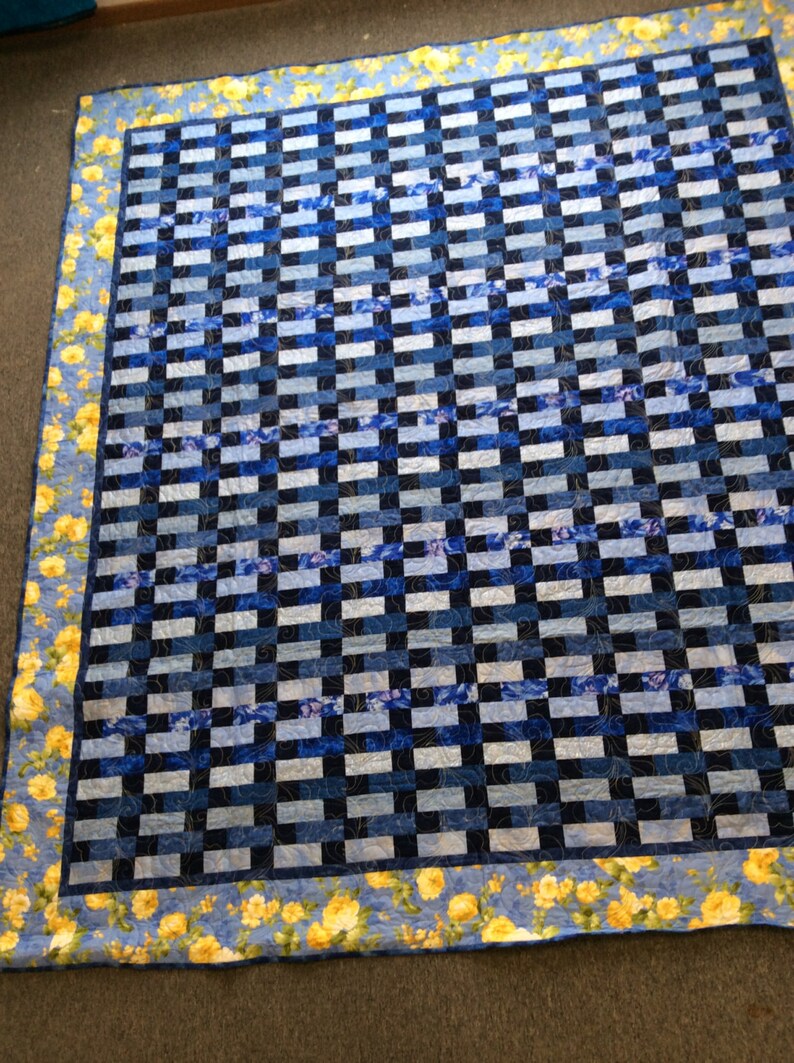 Blue and Yellow Queen Size Quilt. Etsy
